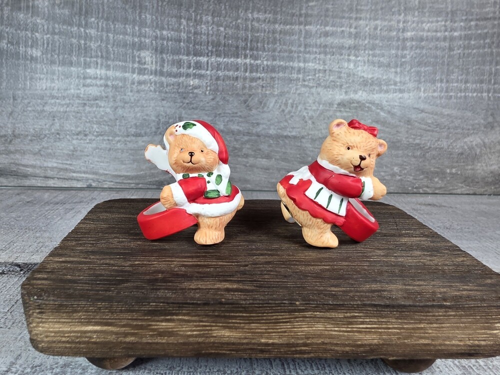 Vintage Christmas BEAR Candle Climbers Set For Taper Candles g71b3